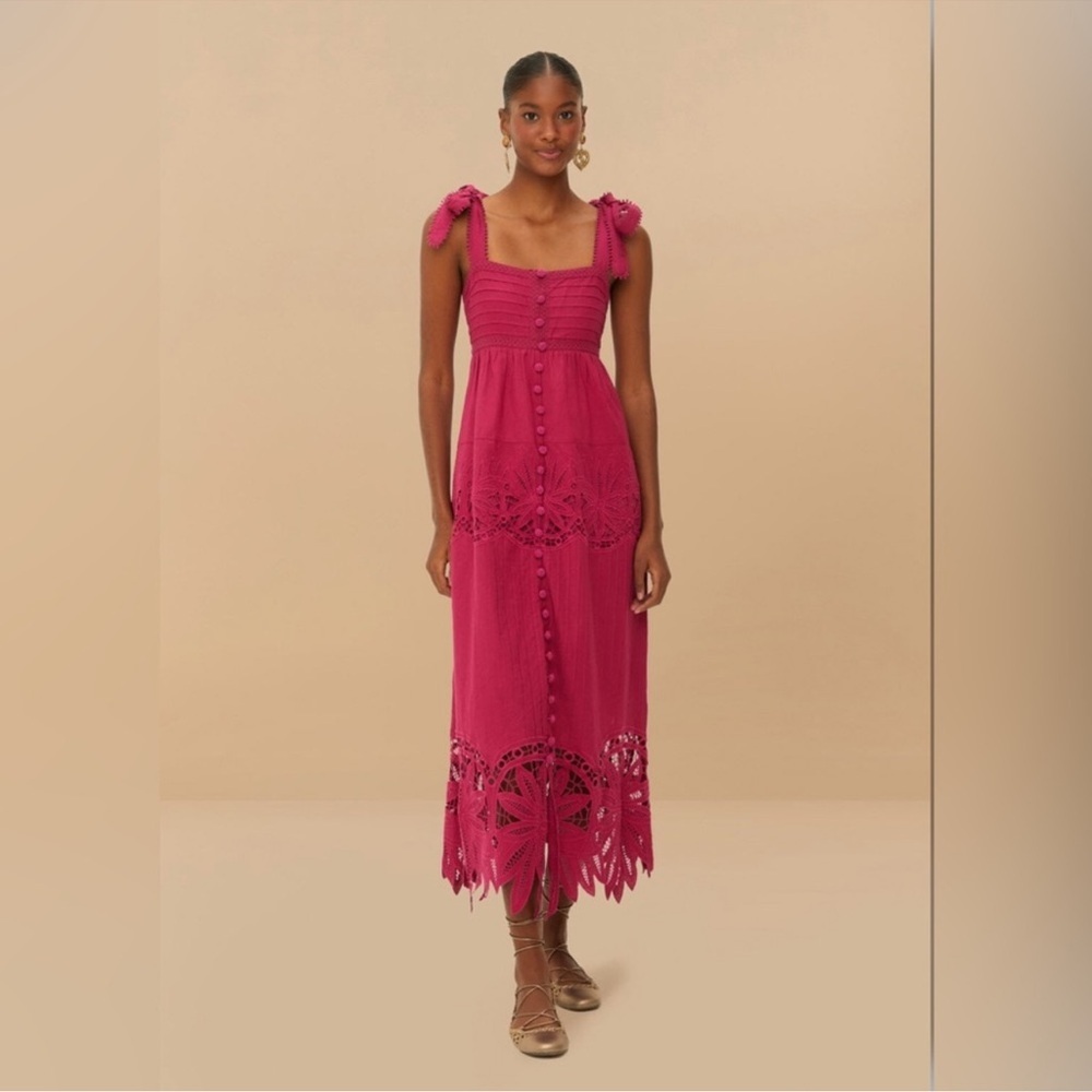 Farm Rio Pink Daisy Sleeveless Midi Dress